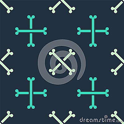 Green and beige Crossed human bones icon isolated seamless pattern on blue background. Vector Stock Photo