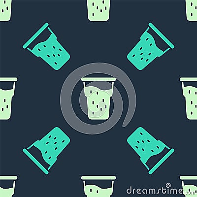 Green and beige Glass of beer icon isolated seamless pattern on blue background. Vector Vector Illustration