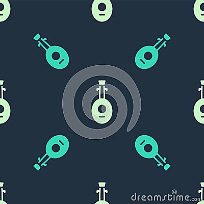 Green and beige Musical instrument lute icon isolated seamless pattern on blue background. Arabic, Oriental, Greek music Vector Illustration