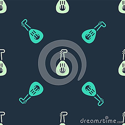 Green and beige Musical instrument lute icon isolated seamless pattern on blue background. Arabic, Oriental, Greek music Vector Illustration