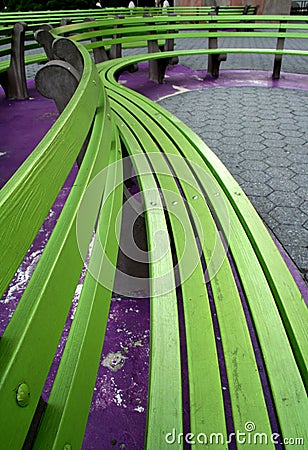 Green Benches Stock Photo