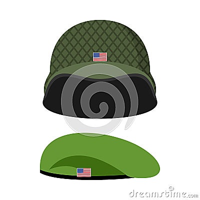 Green Beret. Army helmet. Military set of headgear. Vector illus Vector Illustration