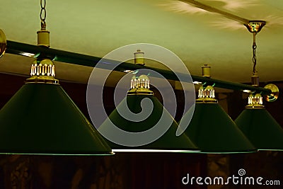 Green billiard lamp close up Stock Photo