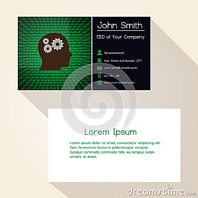 Green binary code digits abstract business card design eps10 Vector Illustration