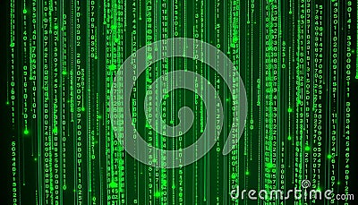 Green binary code rain, digital technology, Stock Photo, Generative AI Stock Photo