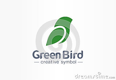 Green bird creative eco symbol concept. Nature freedom sparrow abstract leaf silhouette wing business logo. Art Vector Illustration