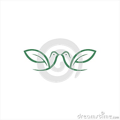 Green Bird Leaf Beauty Nature Ecology Dove Isolated Vector Logo, Vector Illustration