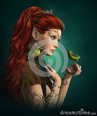 Green Birds, 3d CG Stock Photo