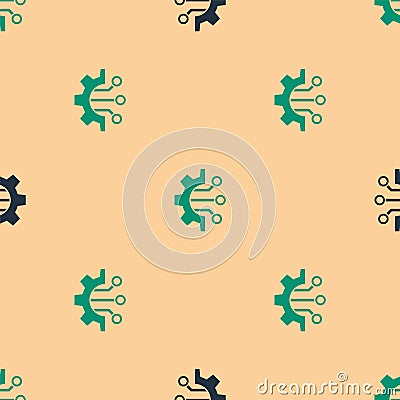 Green and black Algorithm icon isolated seamless pattern on beige background. Algorithm symbol design from Artificial Stock Photo