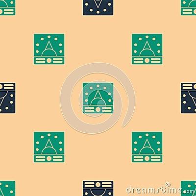 Green and black Ampere meter, multimeter, voltmeter icon isolated seamless pattern on beige background. Instruments for Vector Illustration