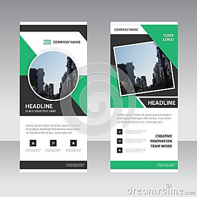 Green black astract triangle Business Roll Up Banner flat design Vector Illustration