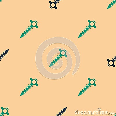 Green and black Construction jackhammer icon isolated seamless pattern on beige background. Vector Stock Photo