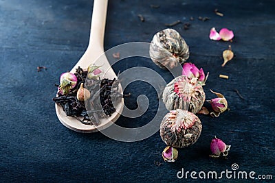 Green, black, floral , herbal tea leaves Stock Photo