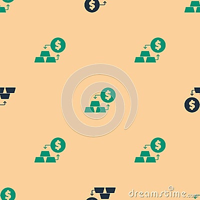 Green and black Gold exchange money icon isolated seamless pattern on beige background. Money changer. Vector Vector Illustration