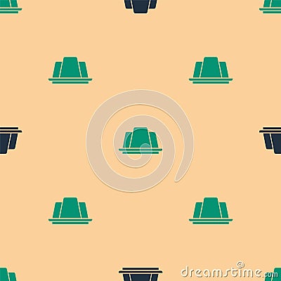 Green and black Jelly cake icon isolated seamless pattern on beige background. Jelly pudding. Vector Vector Illustration