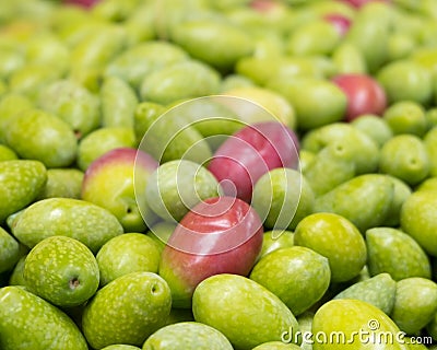 Organic raw olives closeup, Mediterranean food background Stock Photo