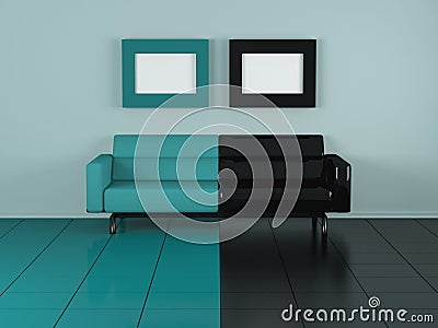 Green and black sofa Cartoon Illustration