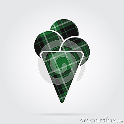 Green, black tartan icon - ice cream, three scoops Vector Illustration