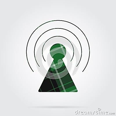 Green, black tartan icon - transmitter tower Vector Illustration