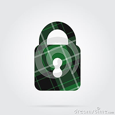 Green, black tartan isolated icon - closed padlock Vector Illustration