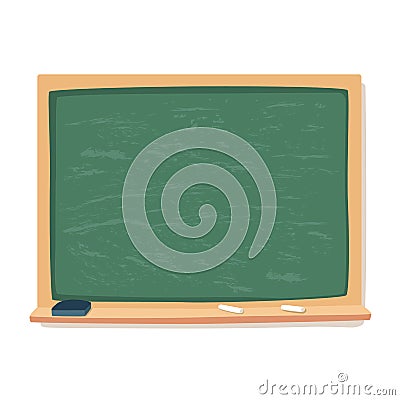 Green Blackboard, Chalk, and Eraser School Supplies Vector Vector Illustration