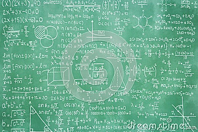 Green blackboard with math formula Stock Photo