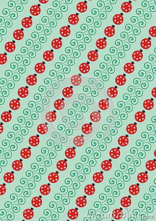 Green blades and ladybirds Vector Illustration