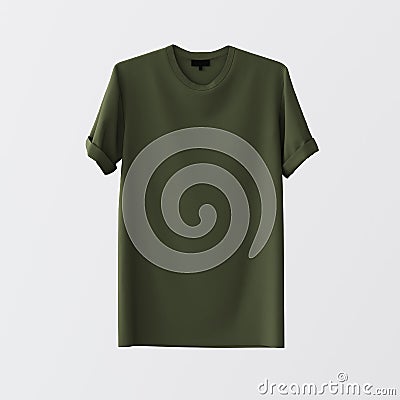 Green Blank Textile Tshirt Isolated Center White Empty Background.Mockup Highly Detailed Texture Materials.Space for Stock Photo