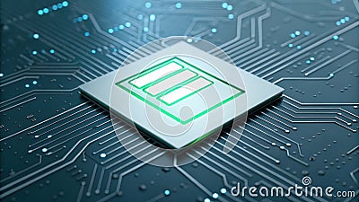 Green block floating on a circuit board representing consent form digital approval and security Stock Photo