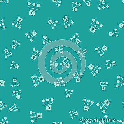 Green Blockchain technology Bitcoin icon isolated seamless pattern on green background. Abstract geometric block chain Stock Photo