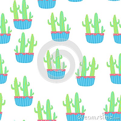 Green and blue cactus seamless pattern Vector Illustration