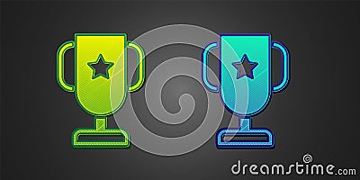 Green and blue Casino poker trophy cup icon isolated on black background. Vector Vector Illustration