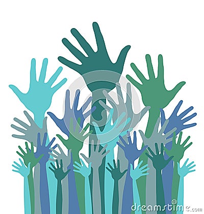 Green and blue colorful up hands logo. Vector Illustration