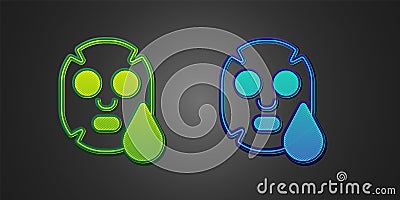 Green and blue Facial cosmetic mask icon isolated on black background. Cosmetology, medicine and health care. Vector Vector Illustration