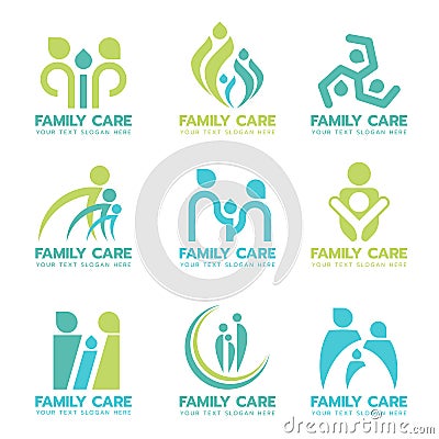 Green blue family care logo sign vector set design Vector Illustration