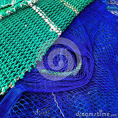 Green and blue fishing nets Stock Photo