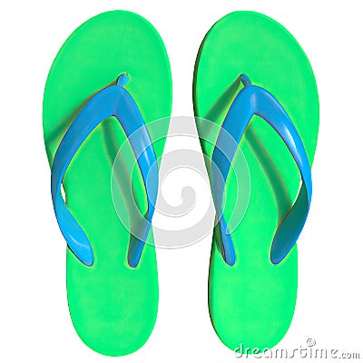 Green blue flipflops isolated on white Stock Photo