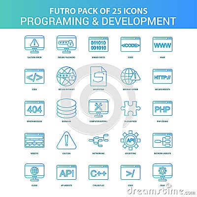 25 Green and Blue Futuro Programming and Developement Icon Pack Vector Illustration