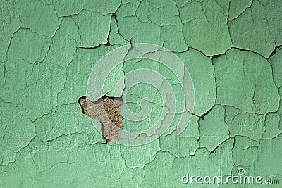 Green blue old shabby wall with damages and cracks. rough surface texture Stock Photo