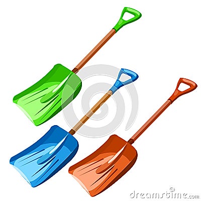 Green, blue and red plastic dustpan Vector Illustration