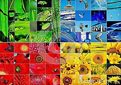 Green blue red yellow collage Stock Photo