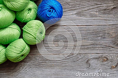 Green and Blue Roll Thread Pile for Wool Knitting Stock Photo
