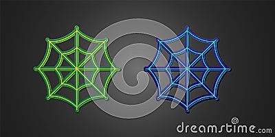 Green and blue Spider web icon isolated on black background. Cobweb sign. Happy Halloween party. Vector Vector Illustration