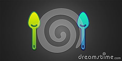 Green and blue Spoon icon isolated on black background. Cooking utensil. Cutlery sign. Vector Vector Illustration