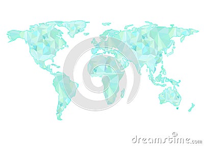 Green blue teal low poly world map isolated white background Stock Photo