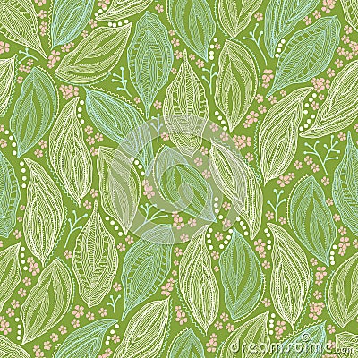 Green blue white allover leaf doodle background design Vector Illustration