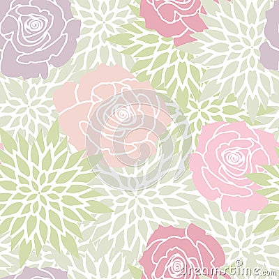 Green Blush Pink Rose Floral Seamless Pattern Stock Photo