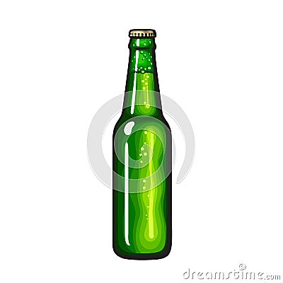 Green bottle of beer, soda or lemonade. Hand drawn vector illustration isolated on white Vector Illustration