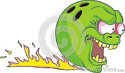 Green bowling ball with flame Vector Illustration