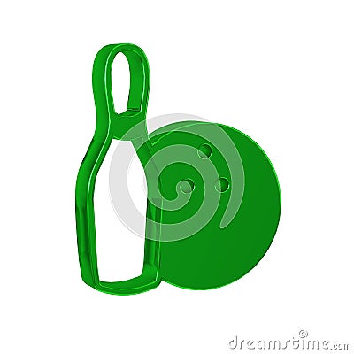 Green Bowling pin and ball icon isolated on transparent background. Sport equipment. Stock Photo